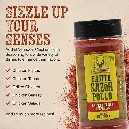 Miniatura 4 de El Venado - Fajita Sazon Pollo 11oz - Condimento irresistible para fajitas para pollo a la parrilla, tacos, burritos y ensaladas - Eleva tu plato