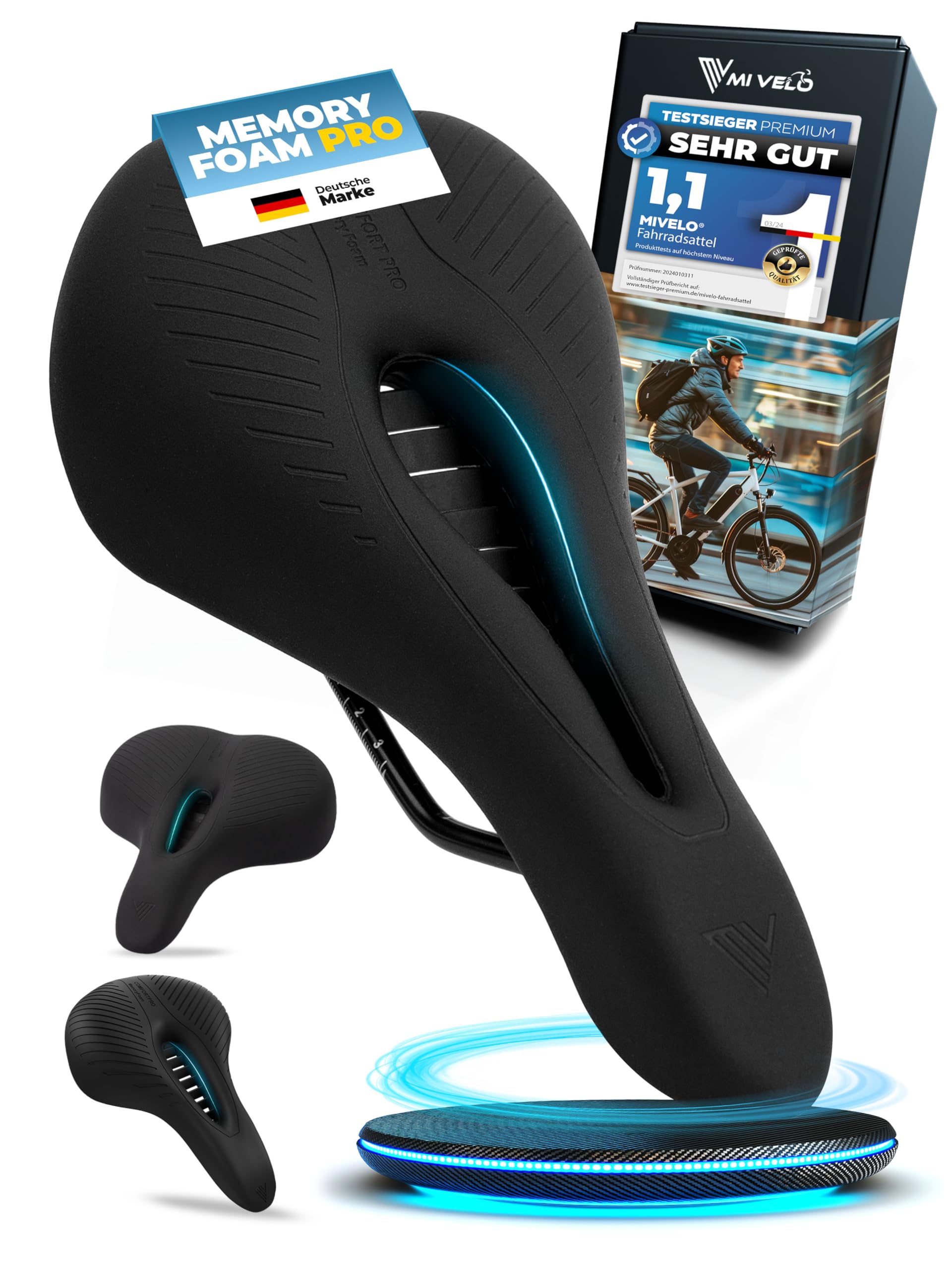 MIVELO Comfort PRO - Selle de vélo en mousse à mémoire de forme - Selle de vélo pour femme - Selle de vélo pour homme et femme - Confortable et ergonomique
