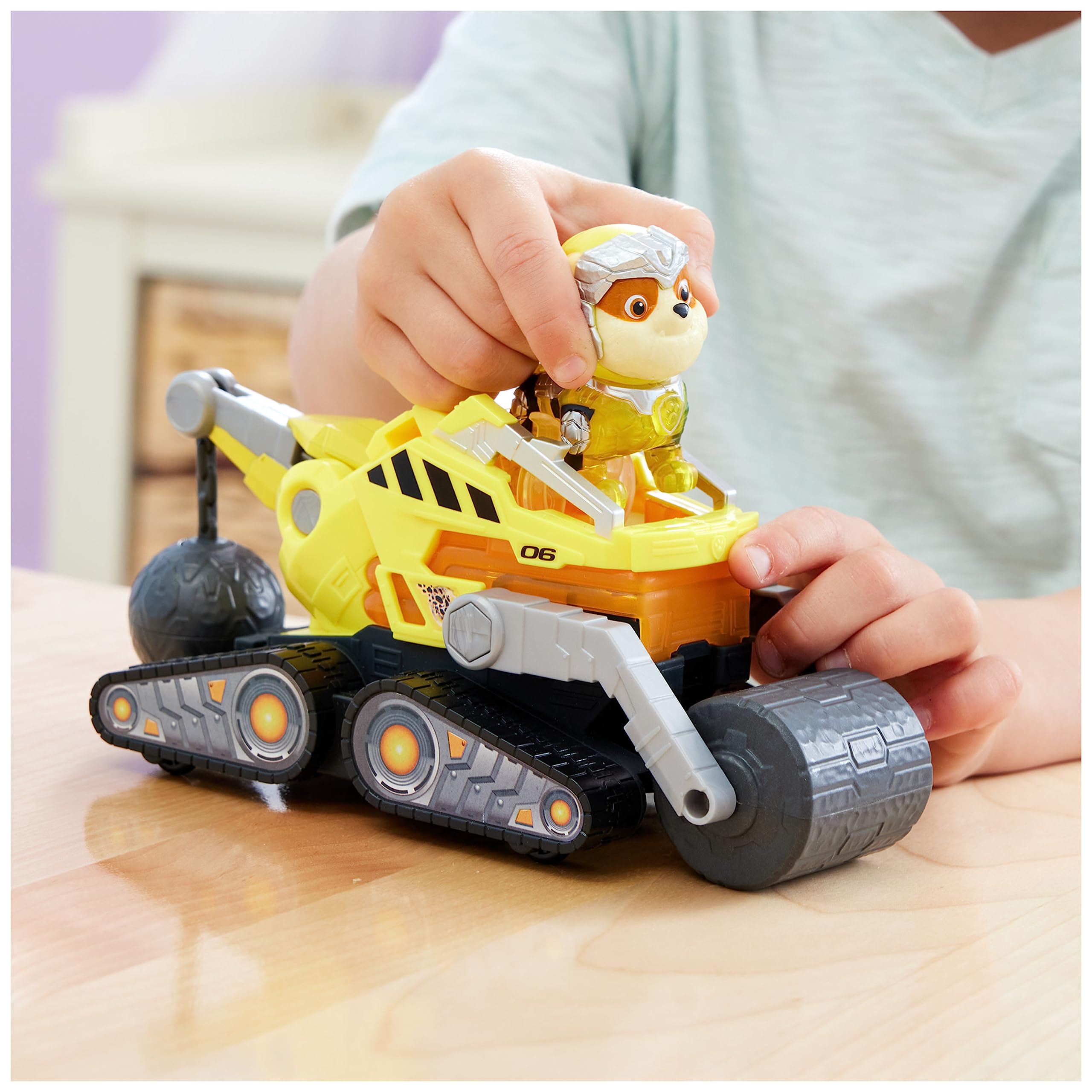 Paw Patrol Mighty Pups Samochodzik, Wielokolorowy, Od 3 lat | The Super Patrol Le Film Interactive Vehicle - wymienna figurka Rubena - Baterie - Oficjalna zabawka Pat Patrol - od 3 lat