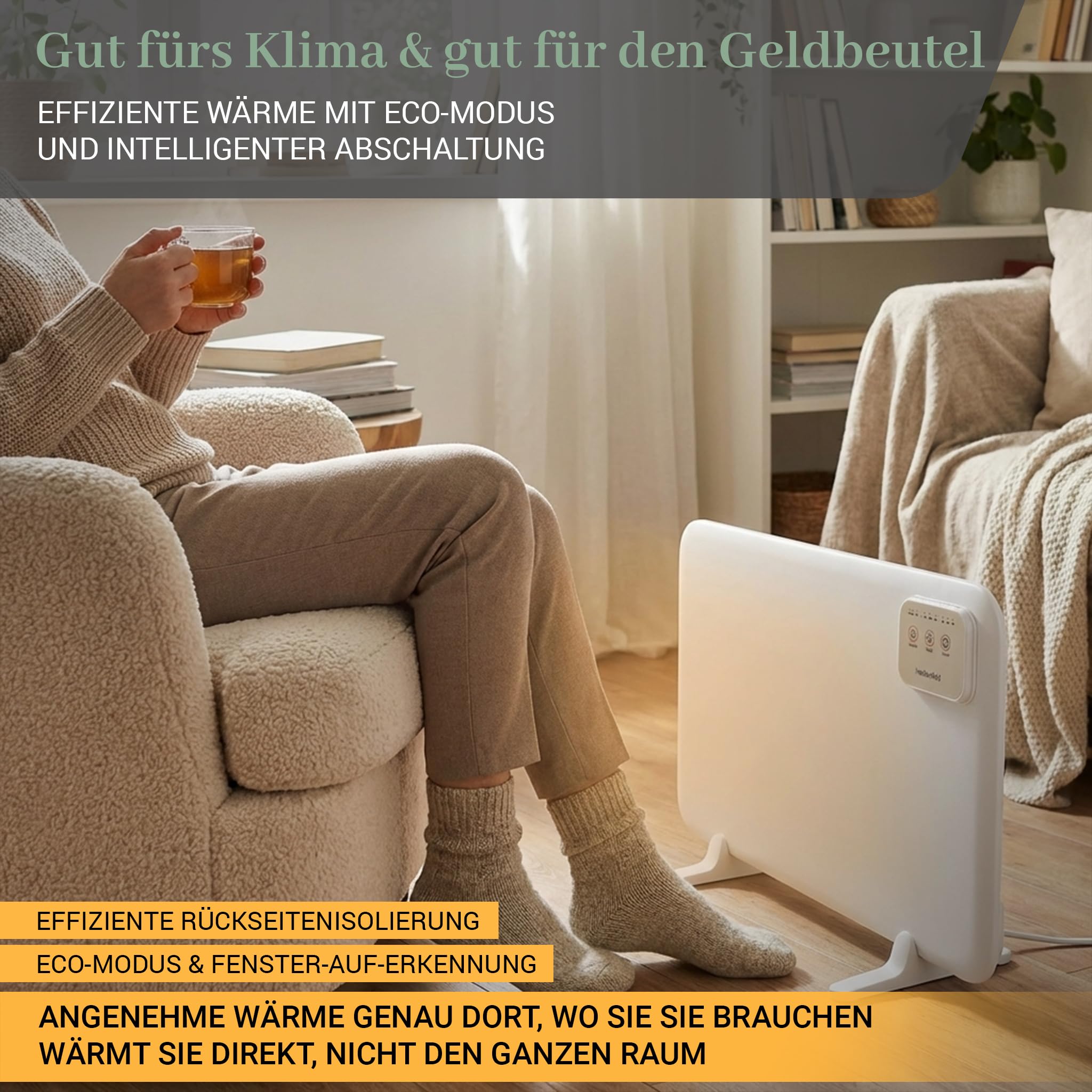 Heidenfeld Infrarotheizung HF-TH120 | 120 Watt Tischheizung | Heizkörper - Infrarot Heizstrahler - Elektroheizung - Heizung elektrisch - Heizplatte - Infrarotstrahler - Wärmeplatte - 3in1 Montage