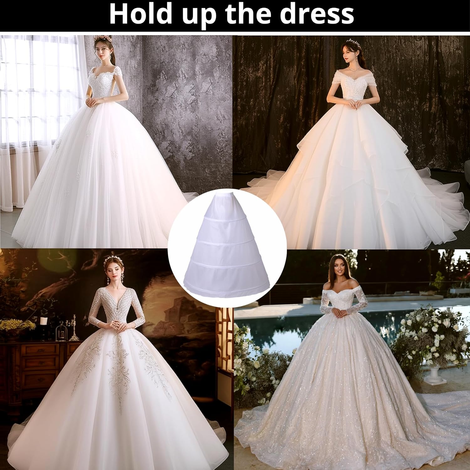 LSSAWZH Women 4 Hoop Crinoline Petticoat A-Line Underskirt, Floor Length Petticoat Slip for Ball Gown, Wedding Bridal Dress - Image 7