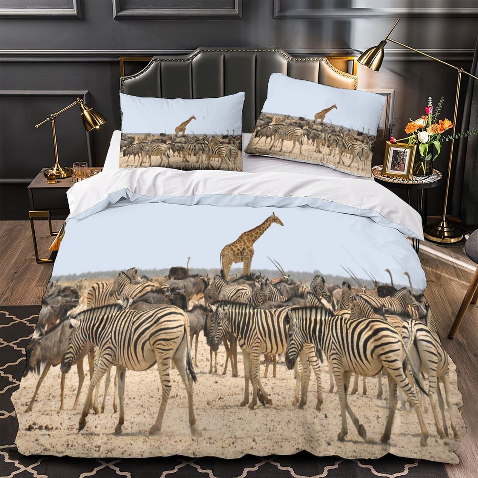 MMDASBVPE African Wildlife Quilt Cover 3D Design Printed Easy Care 3-Piece Bedding Set Zipper Comforter Cover Hotel Quality Breathable for Teens Adults Women Kids Girls Boys Single（135x200cm）