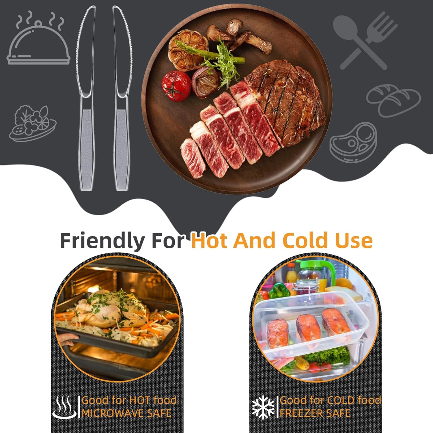 180 Count Extra Plastic Knives Heavy Duty 7.5" Disposable Clear Plastic Knives Bulk, Heat Resistant & BPA-Free, Plastic Cutlery Set for Party, Events and Daily Use - Image 4