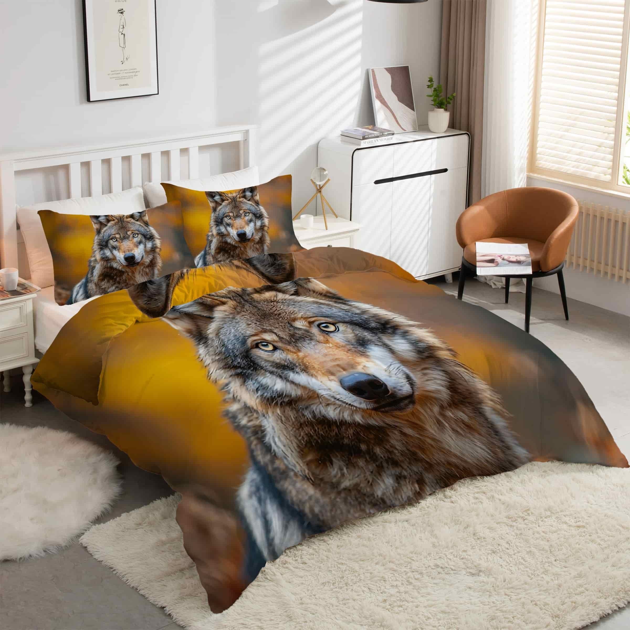 Housse de couette loup 200x200 en microfibre facile à laver qui ne se froisse pas