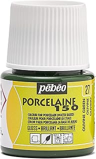 Pebeo Porcelaine 150 Ceramic Paint - Water-Based High-Gloss Color Paints for Porcelain, Premium Art Supplies, Non-Toxic & Heat-Safe, 45 ml Bottle, Olivine Green, 024-027