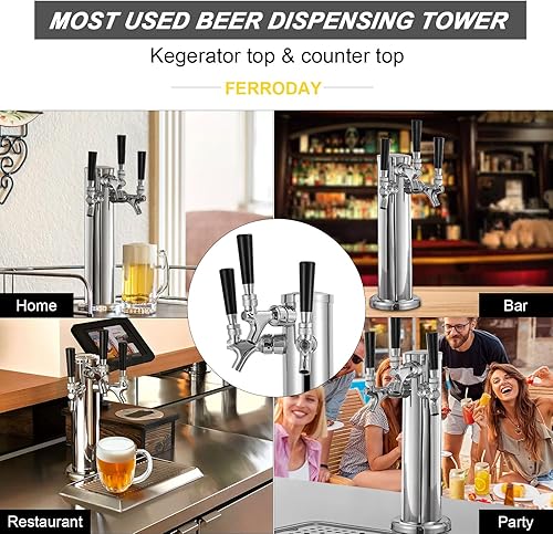 Miniatura 7 de FERRODAY Dispensador de torre de cerveza de 3 grifos, torre Kegerator de 3 pulgadas, torre de barril de cerveza de 3 pulgadas, kit de piezas de