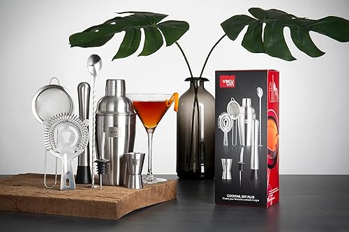 Miniatura 2 de Vacu Vin Cocktail Set Plus - Kit de barman de 7 piezas con herramientas de acero inoxidable - Incluye agitador, jigger, Muddler, colador, vertedor,
