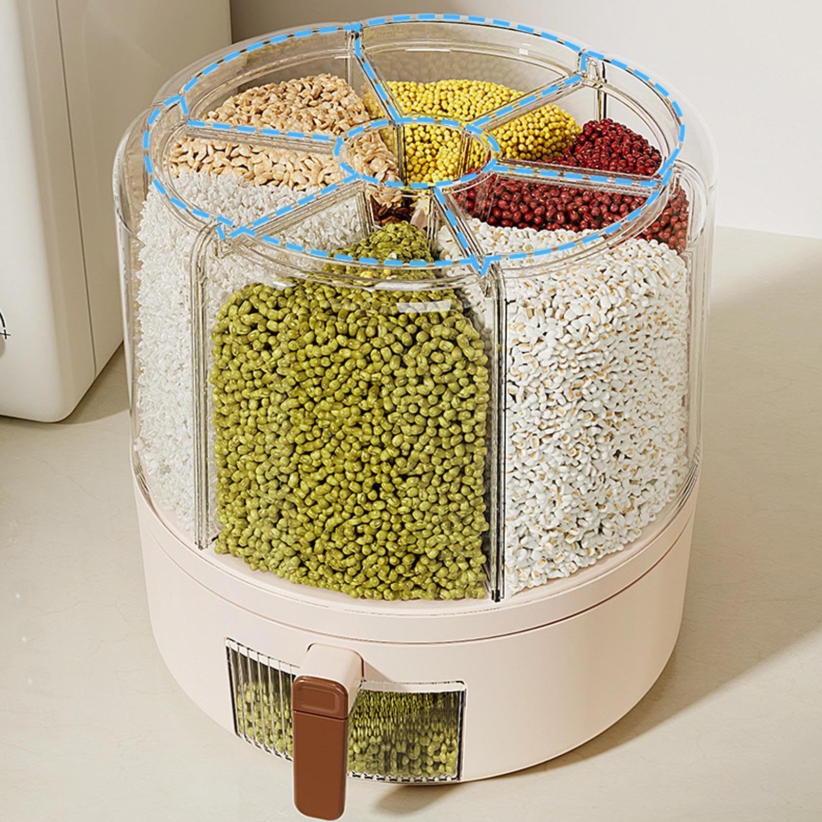Dispensador de granos de cocina,Dispensador de almacenamiento de granos - Contenedor de alimentos secos desmontable de múltiples rejillas con rotación de 360 grados | Organización hermética para enc