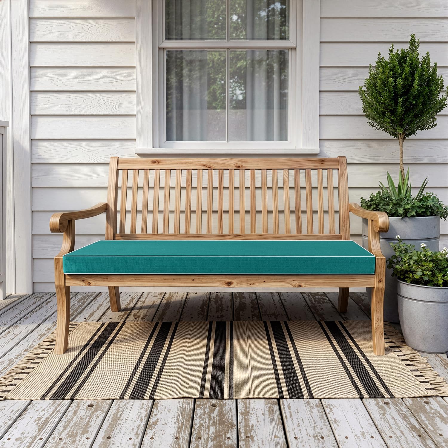 MIULEE Turquoise Outdoor Bench Cushion 48x18x3 Inch Waterproof 3-Year Color Fastness Patio Furniture Cushions for Porch Swing, Garden Bench Sofa Couch with Adjustable Ties No Slip Design