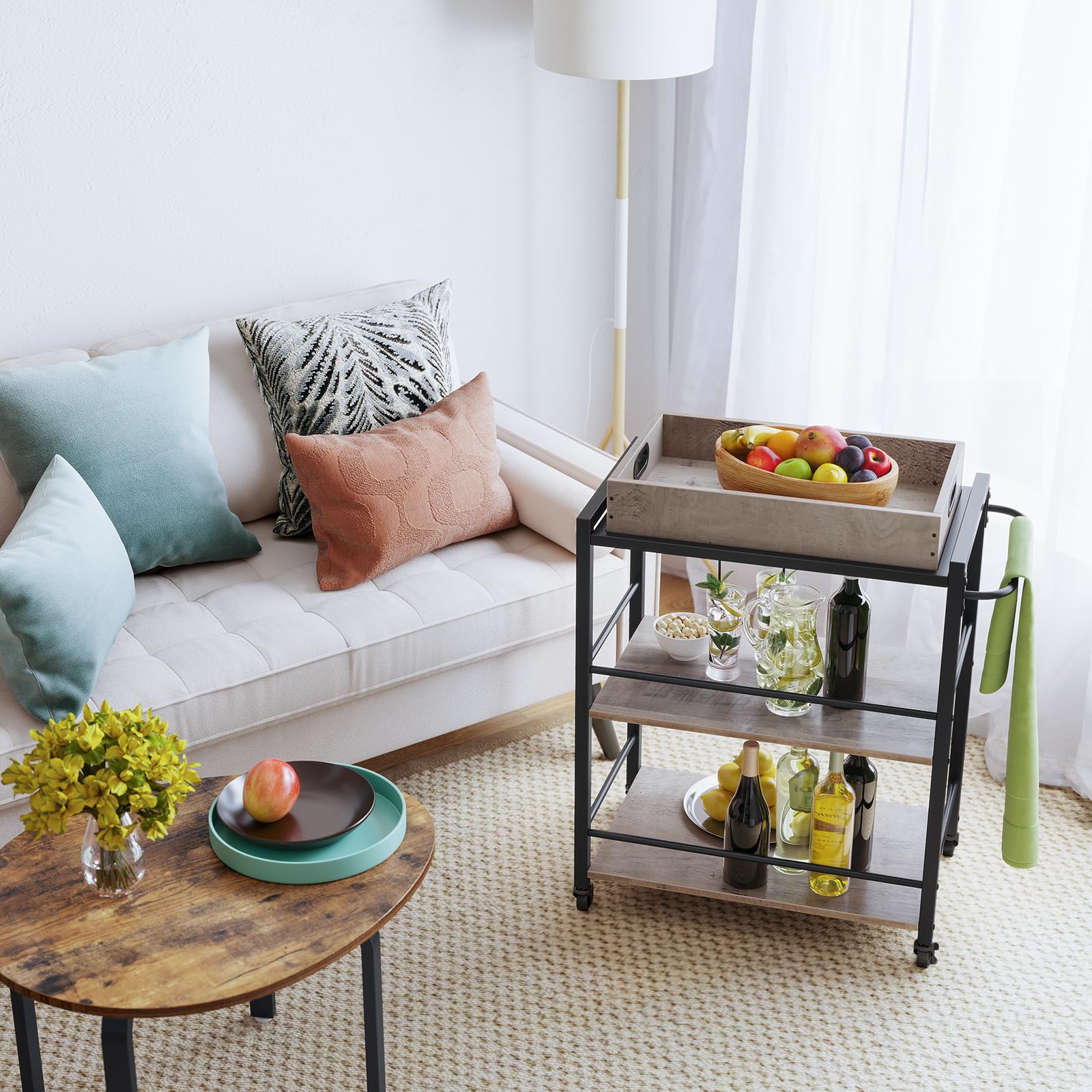 Carrello Da Cucina VASAGLE Con Vassoio - Mobile Con Ruote O Fisso, Acciaio E Legno, Marrone/Nero - Foto 9