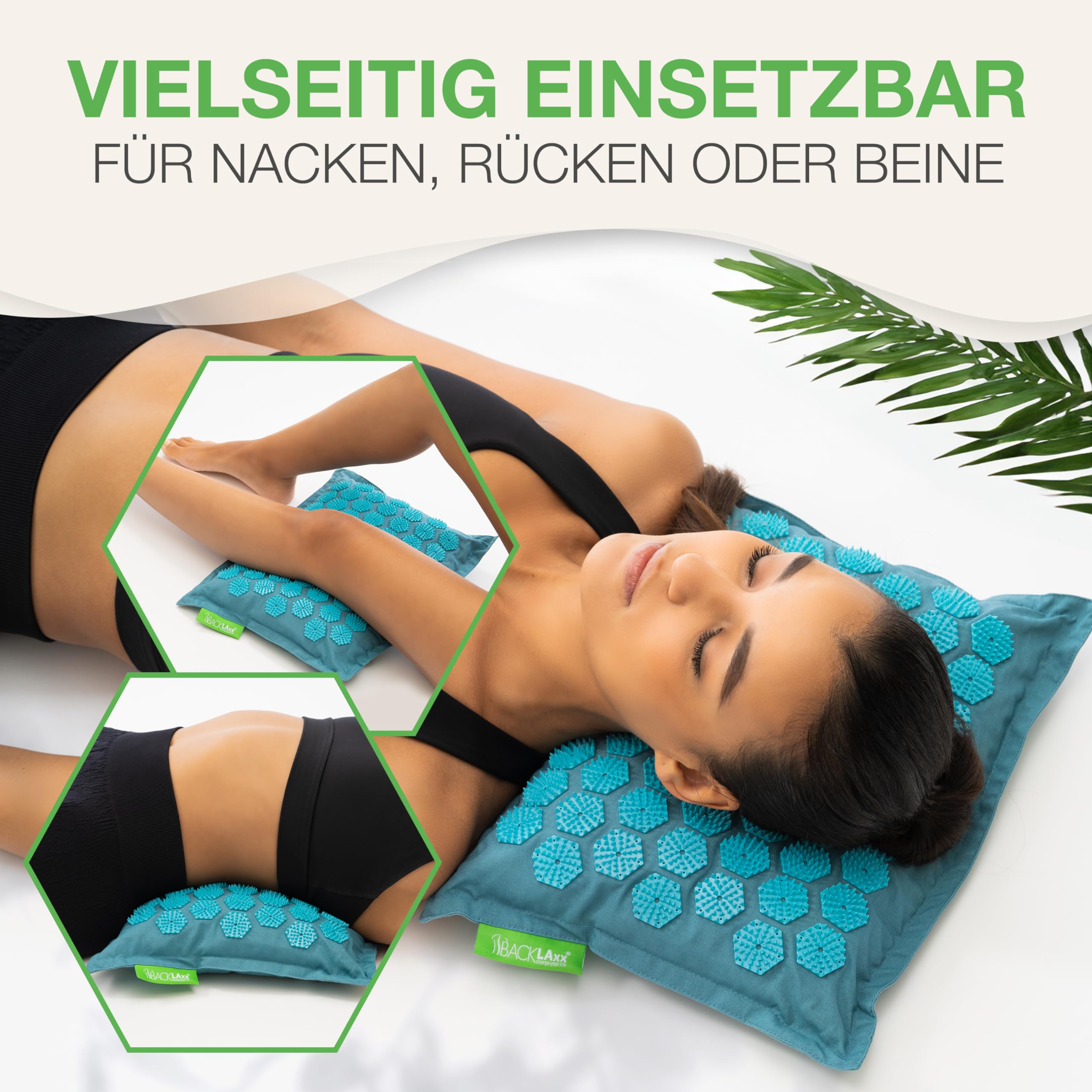 BACKLAxx® Akupressurkissen | Akupressur Nackenkissen bei Verspannungen in Schulter und Nacken | Akupressur Kissen Nacken gegen Kopfschmerzen & Migräne | Akupunktur Kissen - Ozeantürkis