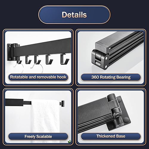 Miniatura 7 de Tendedero para ropa montado en la pared, estante de lavandería de pared, tendedero de ropa para lavandería, bastidores retráctiles, estante