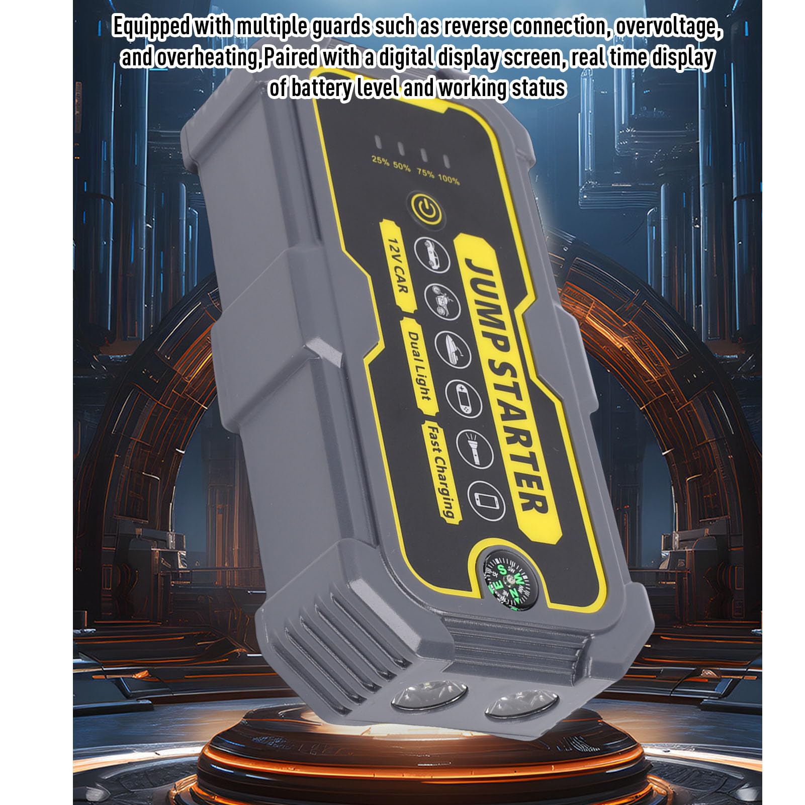 Avviatore di Emergenza per Auto 6000A, Batteria Portatile da 12 V con Ricarica Rapida PD e Display Digitale, per Motori a Gas Fino a 7,0 Litri o 5,5 Litri, (Unità principale+Morsetto