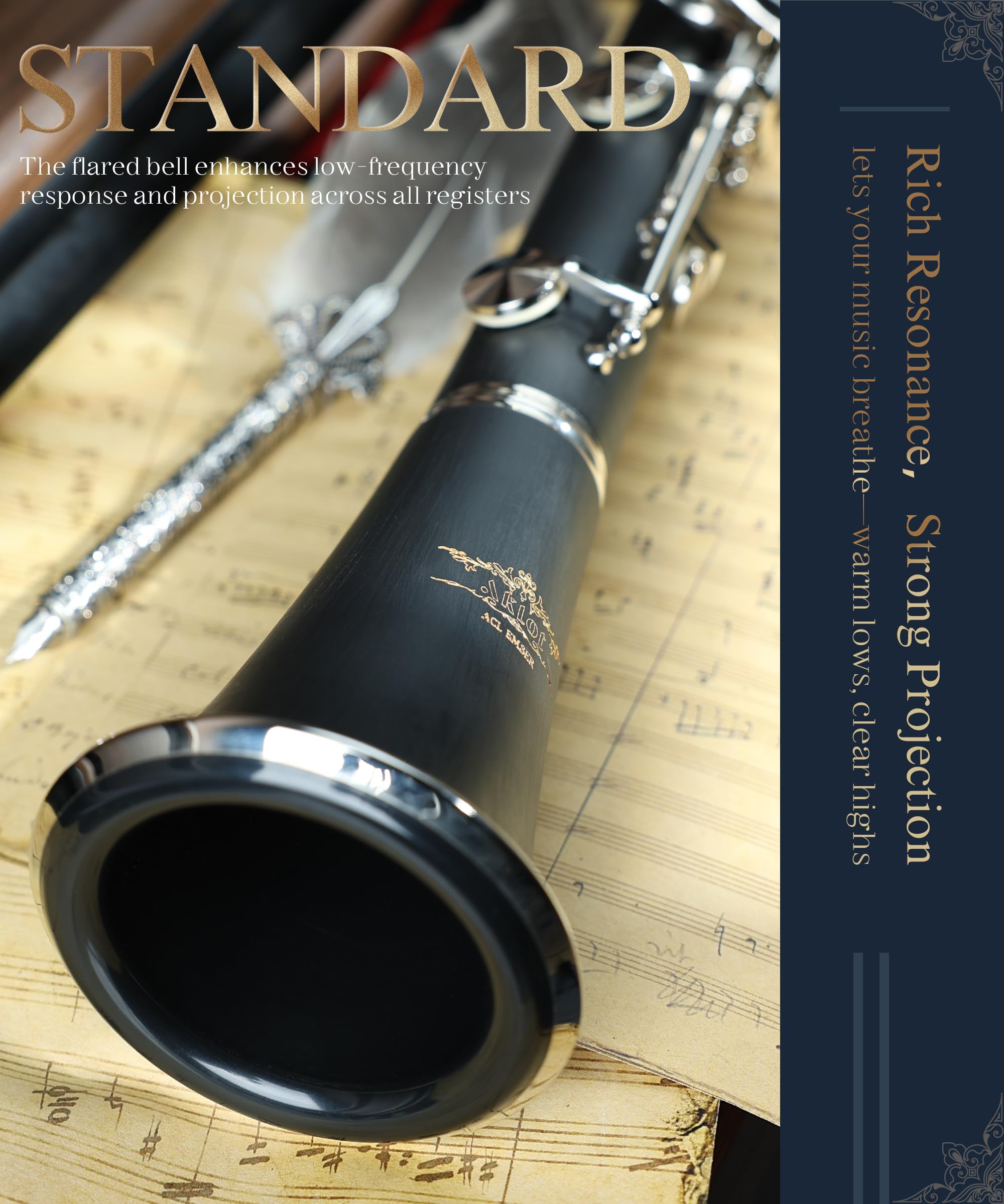 AKLOT B Flat Concert Clarinet: Precision Tone Hole Design for Stable Intonation, Durable Nickel-Plated Keys, Including Stylish Case, Barrel, Full Clarinet Cleaning Kit (Ember-MN)