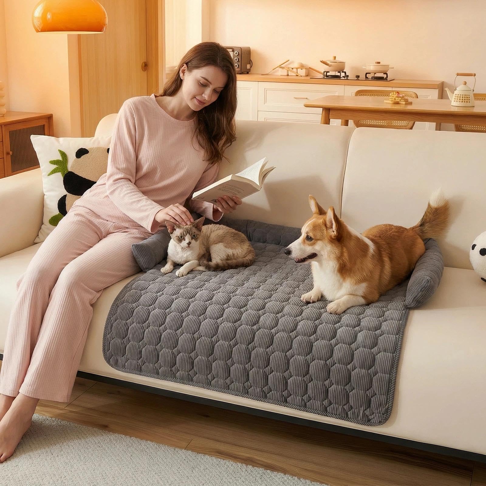 Panier Chien Panier Chien Dehoussable Lavable Protection pour Canapé, Coussin AntidéRapant pour Chiens De Grande, Moyenne Et Petite Taille, Chat, 75 X 75 Cm,Gris Foncé