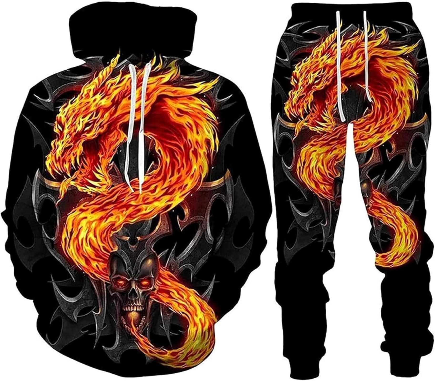Lftegufkxs Men's S4 Gothic Tracksuit Set Skull Punk Rock Hoodie Sweatshirt Jogging Bottoms Casual Pullover Sports Suits, L