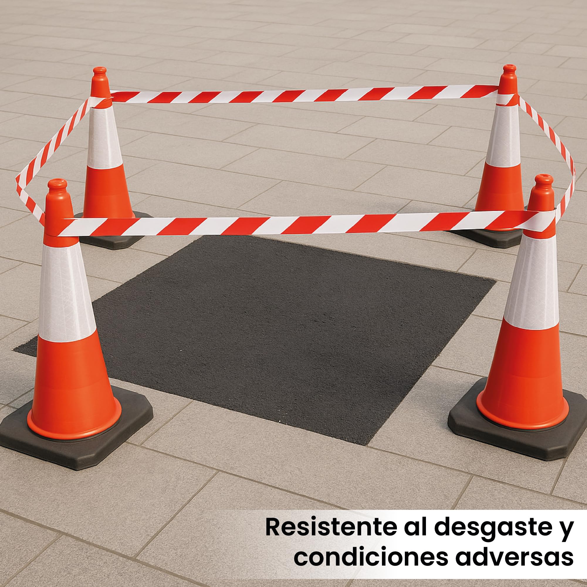 Pack Señalización - 4 Conos Tráfico 75cm Base Goma + 2 Cintas Balizamiento 200m Galga 200- Señalización Reflectante para Obra, Parking, Estacionamiento, Tráfico, Entrenamiento, Advertencia- 75x38x38cm