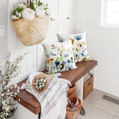 Miniatura 4 de Juego de 2 fundas de almohada de salvia floral de 18 x 18 pulgadas, fundas de almohada decorativas con estampado de terciopelo para sofá, fundas de