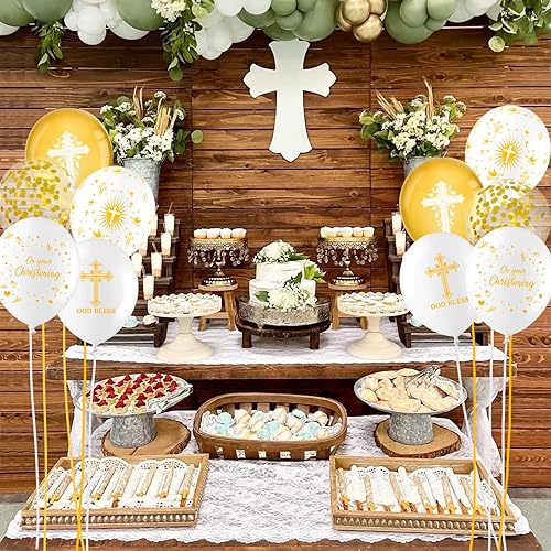 Miniatura 3 de ANTING 50 globos dorados de bautismo, incluyendo globos de cruz y paloma, bautizo para bebés y niñas, decoraciones de comunión