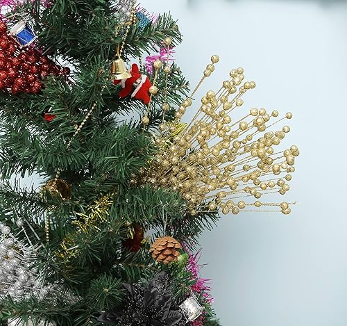 Miniatura 4 de 100 adornos artificiales de tallo de bayas con purpurina de 13.8 pulgadas, púas decorativas de Navidad, ramas para decoración de árbol de Navidad,