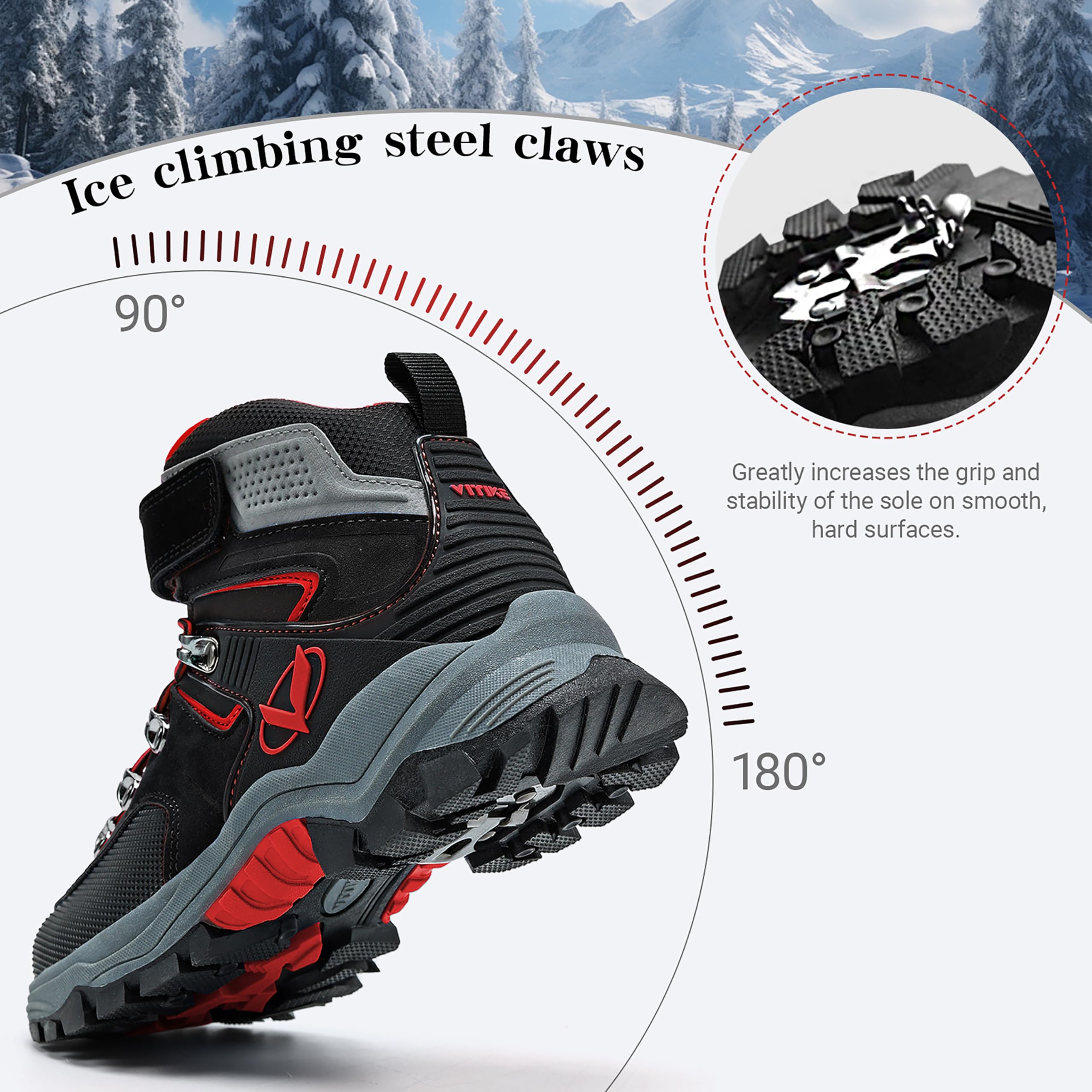 ASHION Botas de senderismo para Niños Botas de Montaña Botas de nieve Zapatos de Senderismo,H Negro Rojo 33 EU