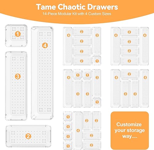 Miniatura 5 de 14 separadores modulares de acrílico transparente para cajones y contenedores de almacenamiento, bandejas organizadoras de cajones de plástico