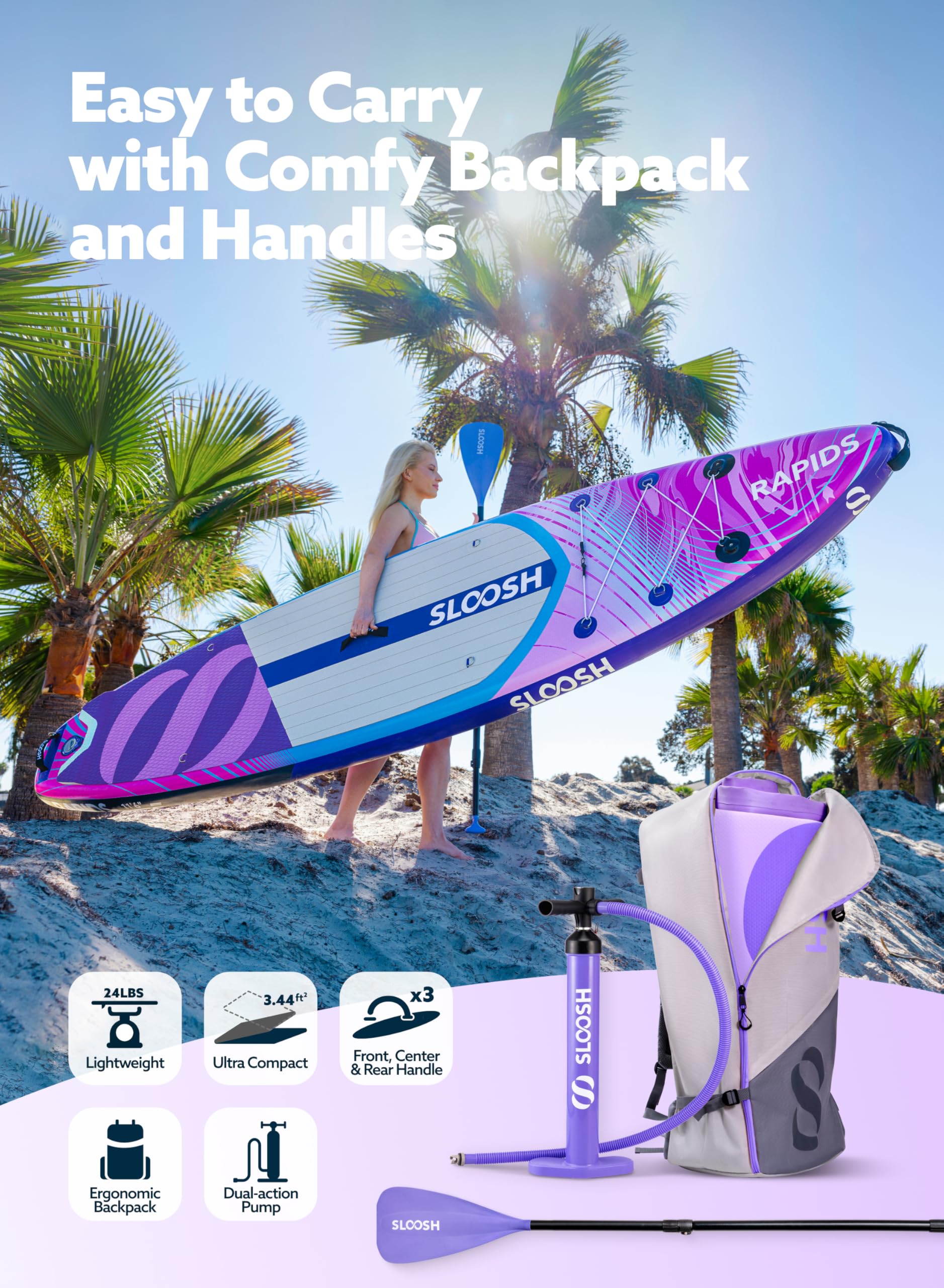 SLOOSH Premium Sup Board, Aufblasbares Stand Up Paddling Board, Extra-Langes 11'6" Paddleboard mit Zubehör, rutschfestem Deck, Tragetasche & Pumpe, Rapids SUP für Jugendliche & Erwachsene