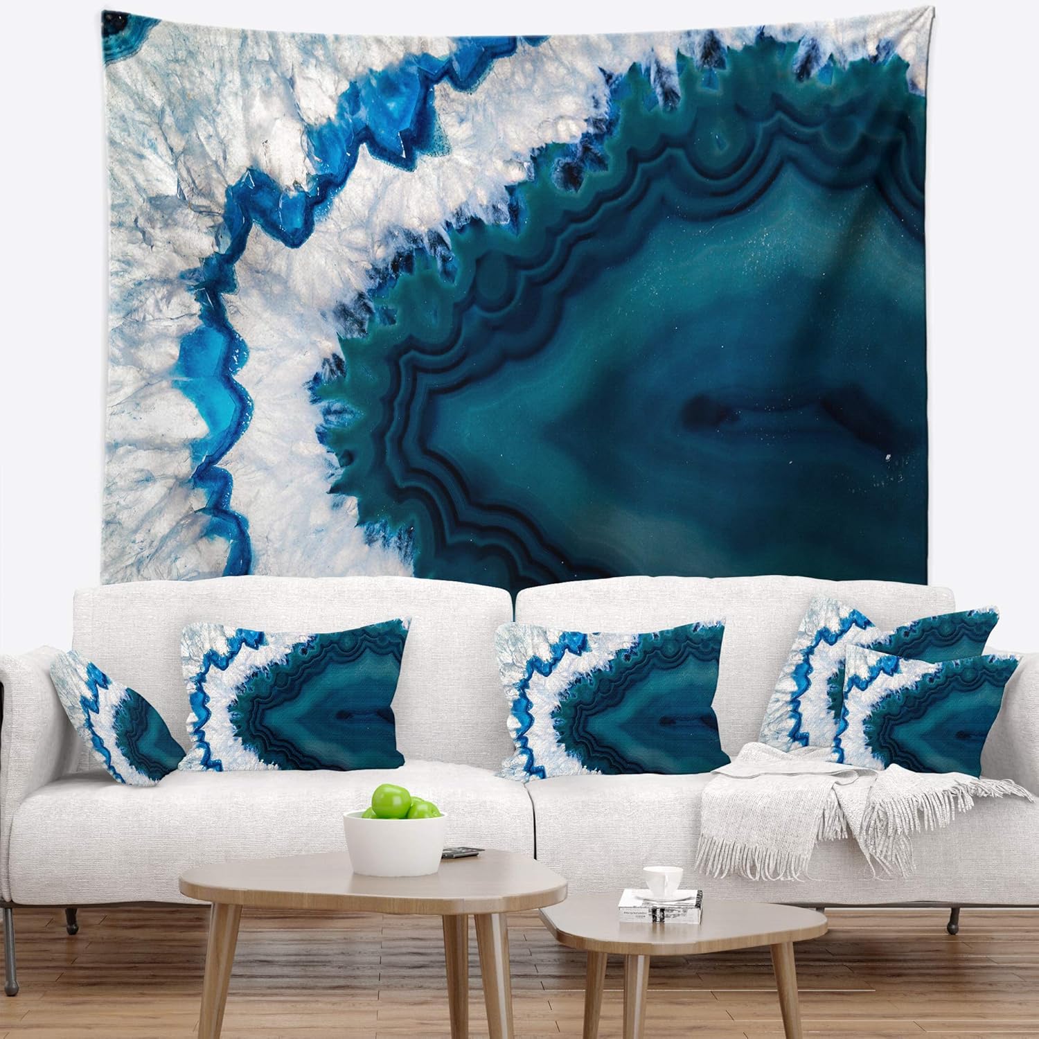 Best Deal 🛒 Designart 'Blue Brazilian Geode' Abstract Tapestry Blanket Décor Wall Art for Home and Office, Created On Lightweight Polyester Fabric Medium: 39 in. x 32 in