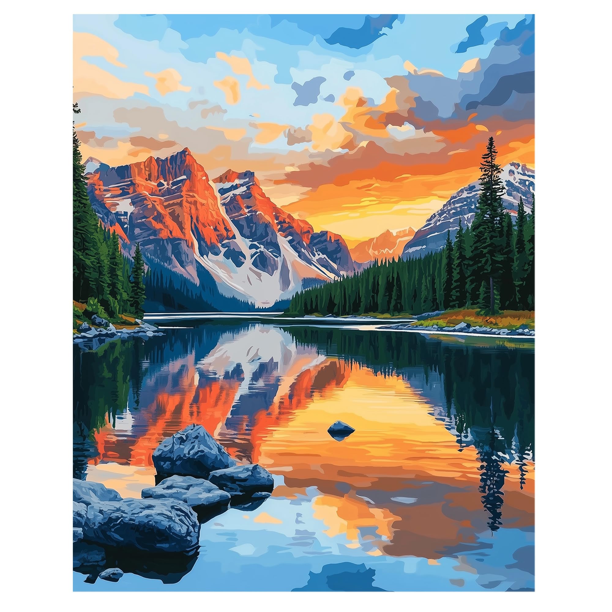 Banff National Park Painting by Numbers Kits, Canada Parks Paint by Number for Adults, Sunset Scenery Oil Painting Acrylic Paints on Canvas Unframe, Mountain Lake Forest Oil Painting(16×20inch)