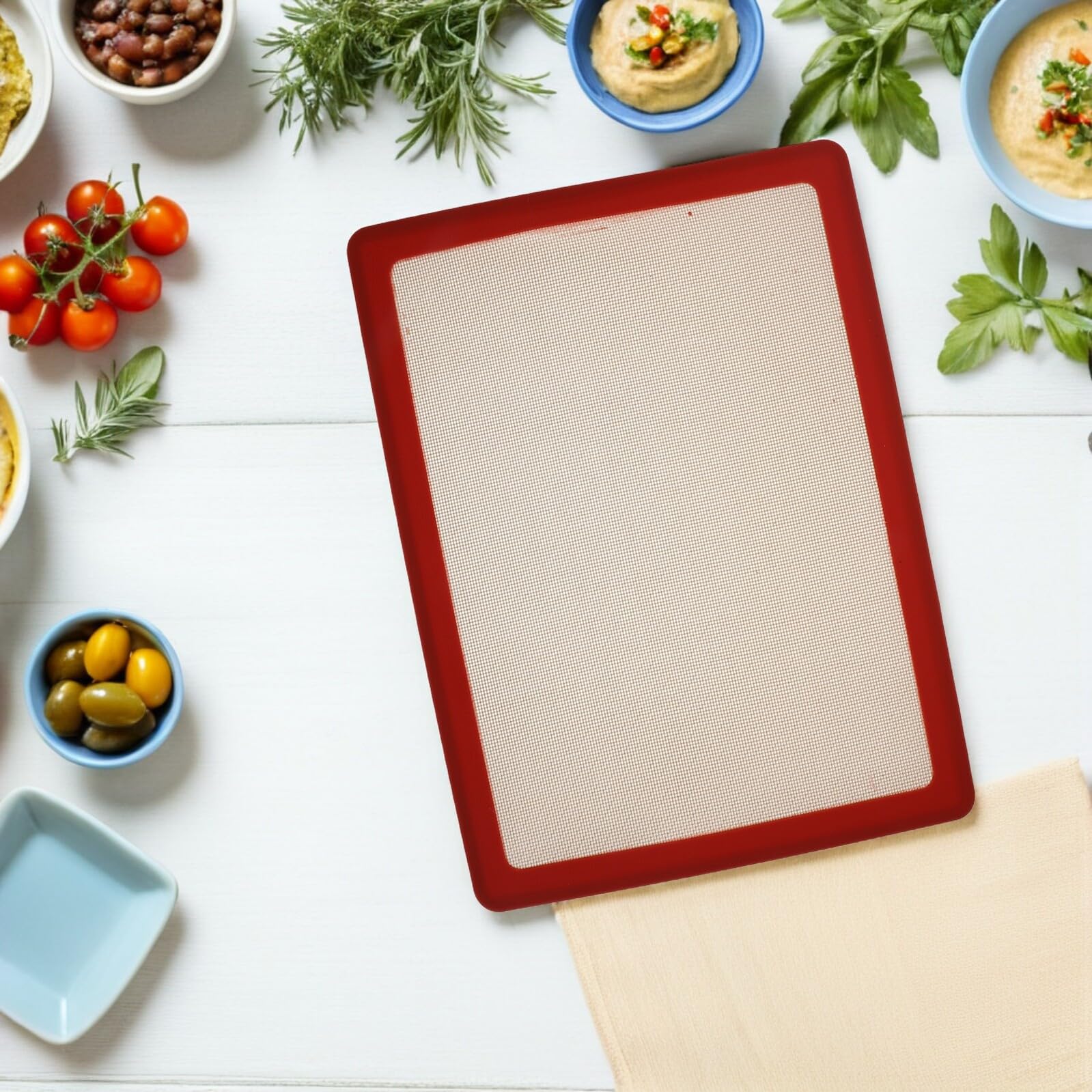 Rote Silikon Backmatte für Backofen und Teigrollen, Flexibel | Hitzebeständig, Antihaftend, Eisenanteil, für Familienküche und Ausrollen