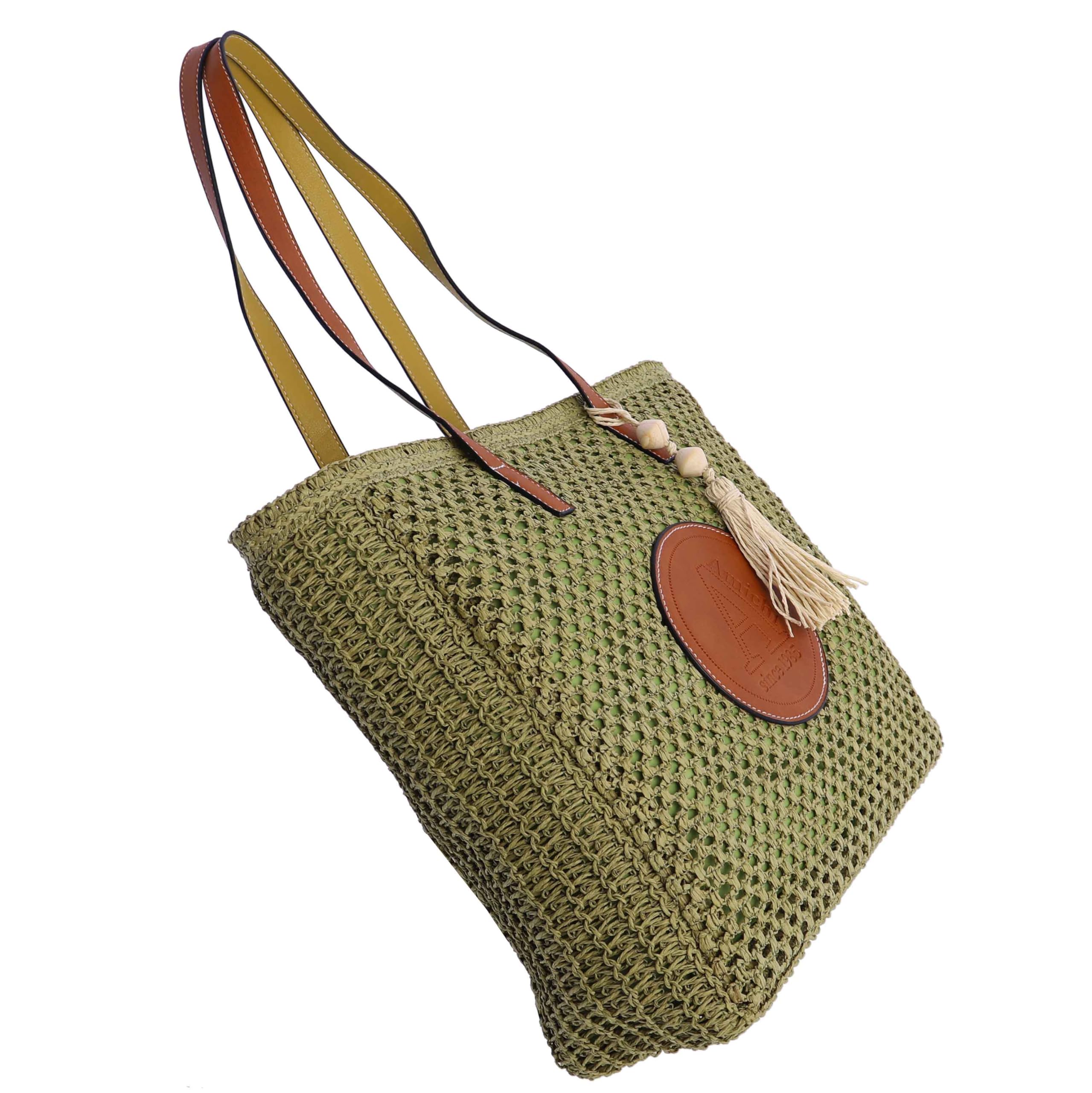AMICHI - Bolso shopper mujer - Bolso mujer de rafia diseño artesanal para verano, Fuerteventura