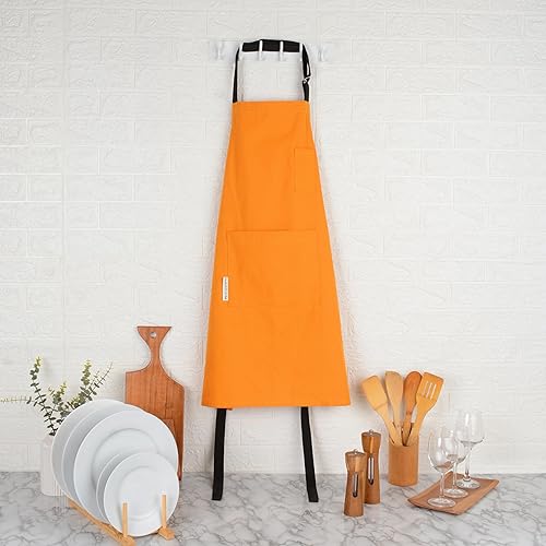 Miniatura 3 de Delantal de lona de algodón para mujeres y hombres, correa ajustable para el cuello y lazos en la cintura con bolsillos, cocina, cocina, hornear,