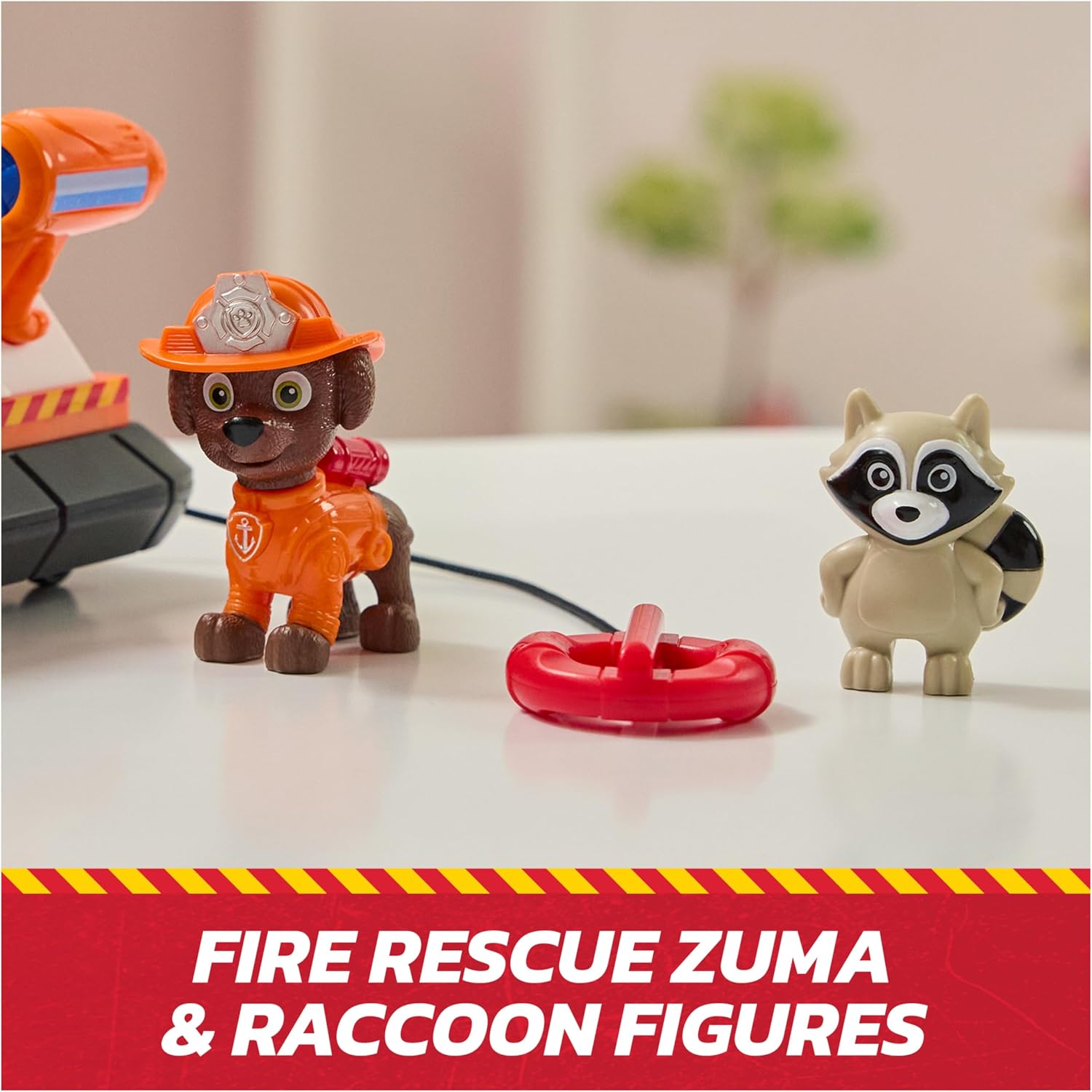 Paw Patrol Fire Rescue Zuma Rescue Fire Boat Toy Vehicle Set | 7-Inch Toy Rescue Boat, Working Launching Lifesaver Ring, Zuma & Raccoon Figures, Kids Toys for Boys & Girls Ages 3+