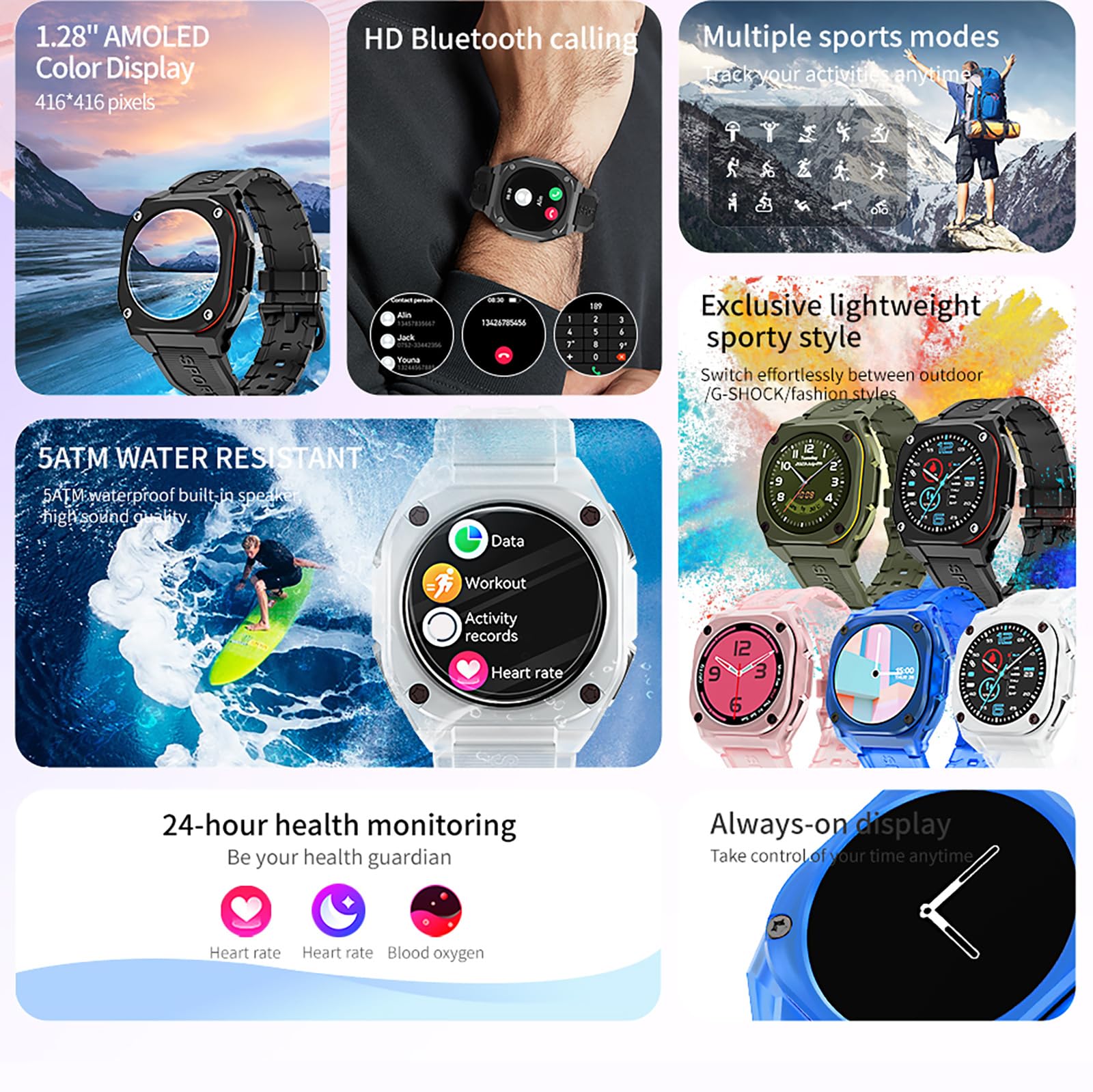 Kompass Militär Uhr Sportuhr Herren Damen Smartwatch Laufuhr Outdoor Fitnessuhr mit Telefonfunktion Gesundheitsuhr Blutdruckmessung Schrittzähler Uhr Junge Mädchen Fitness Tracker Pulsuhr Smart Watch
