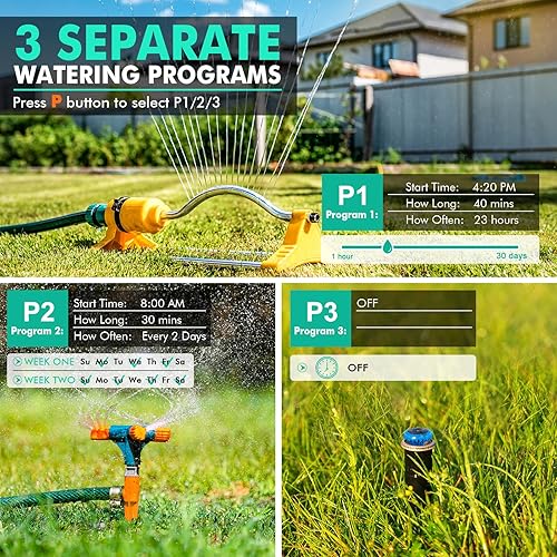 Miniatura 4 de RESTMO Temporizador de aspersor con entrada y salida de latón, temporizador de manguera de 3 programas separados, temporizador de agua programable