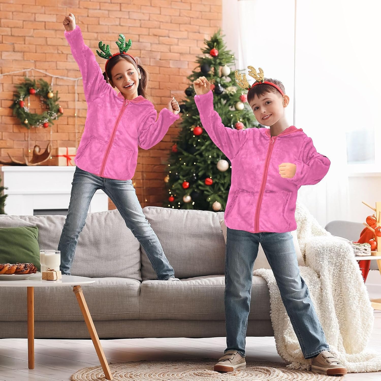 GuoChe Hot Pink Big Girls Jackets With Sherpa Lining