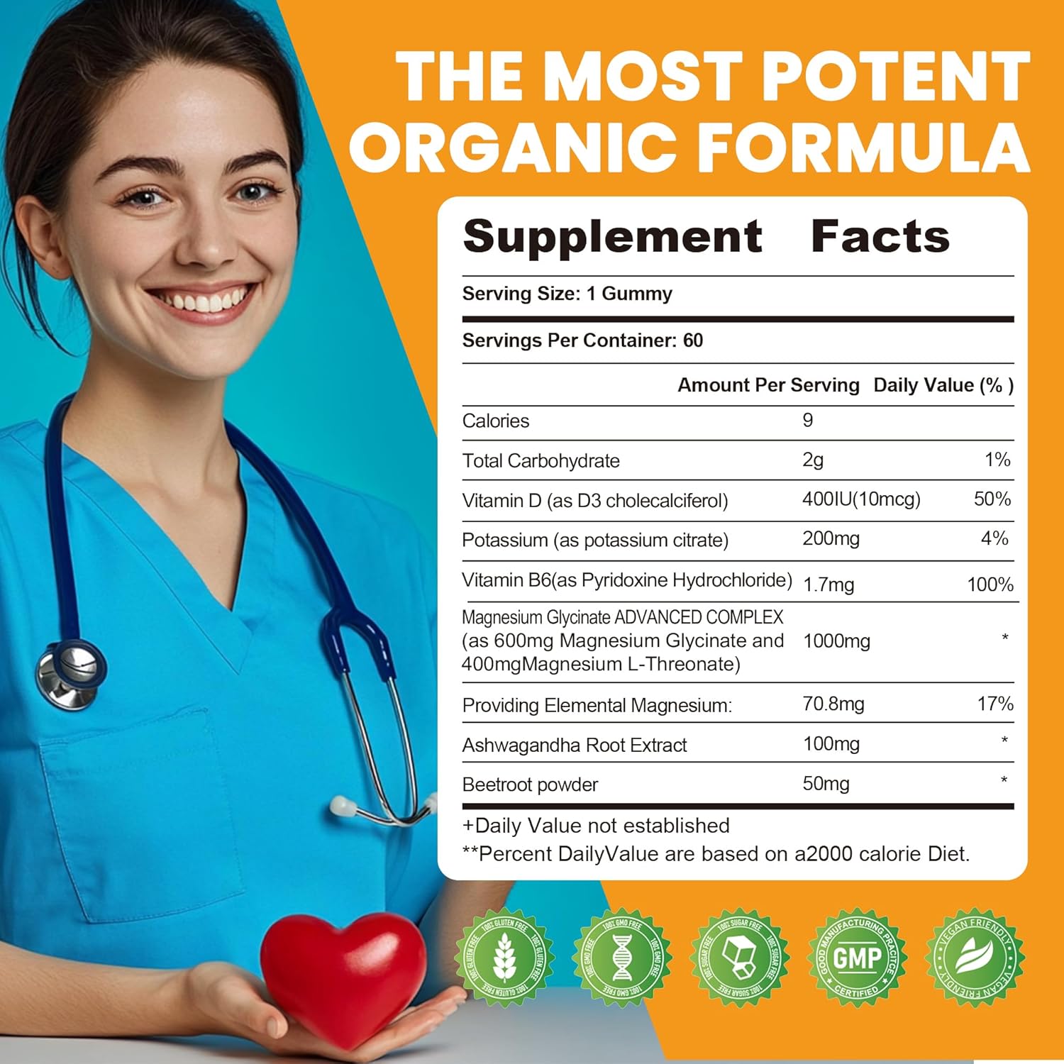 Potassium Magnesium Gummies,High Absorption Magnesium Glycinate,B6,D3,Potassium Citrate for Leg Cramps,Muscle,Electroyte for Adults Kids,Sugar-Free, 60 Gummies (Sweet Orange Flavor) - Image 2