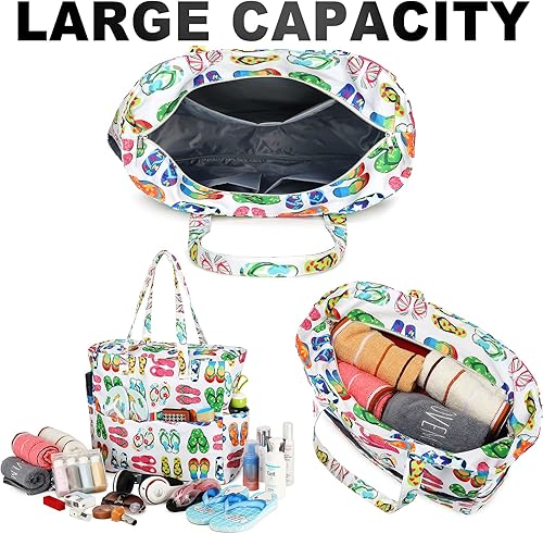 Miniatura 6 de Bolso grande de playa con asas para mujer, impermeable, a prueba de arena, con cremallera, para usar en la piscina, el gimnasio, el supermercado, al