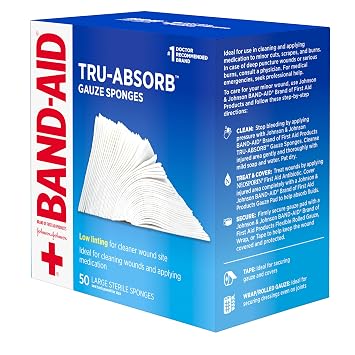 BAND-AID Brand First Aid Products Tru-Absorb Sterile Gauze Sponges for Cleaning and Cushioning Minor Wounds, Cuts & Burns, Low-Lint Design, Individually Wrapped 4 in by 4 in Pads