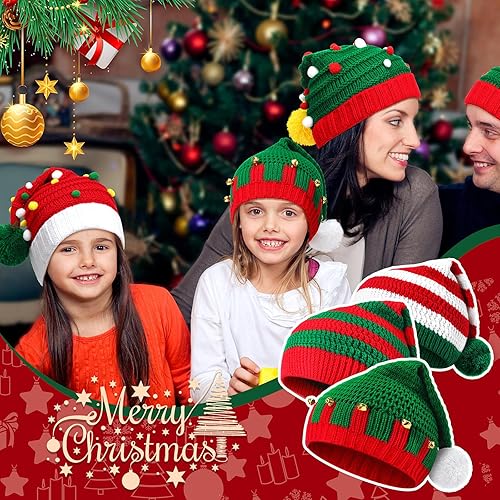 Miniatura 4 de Yahenda 16 sombreros de Papá Noel, gorro de punto de elfo de Navidad, gorro de elfo de Navidad con pompón, gorro de Navidad para adultos y niños,