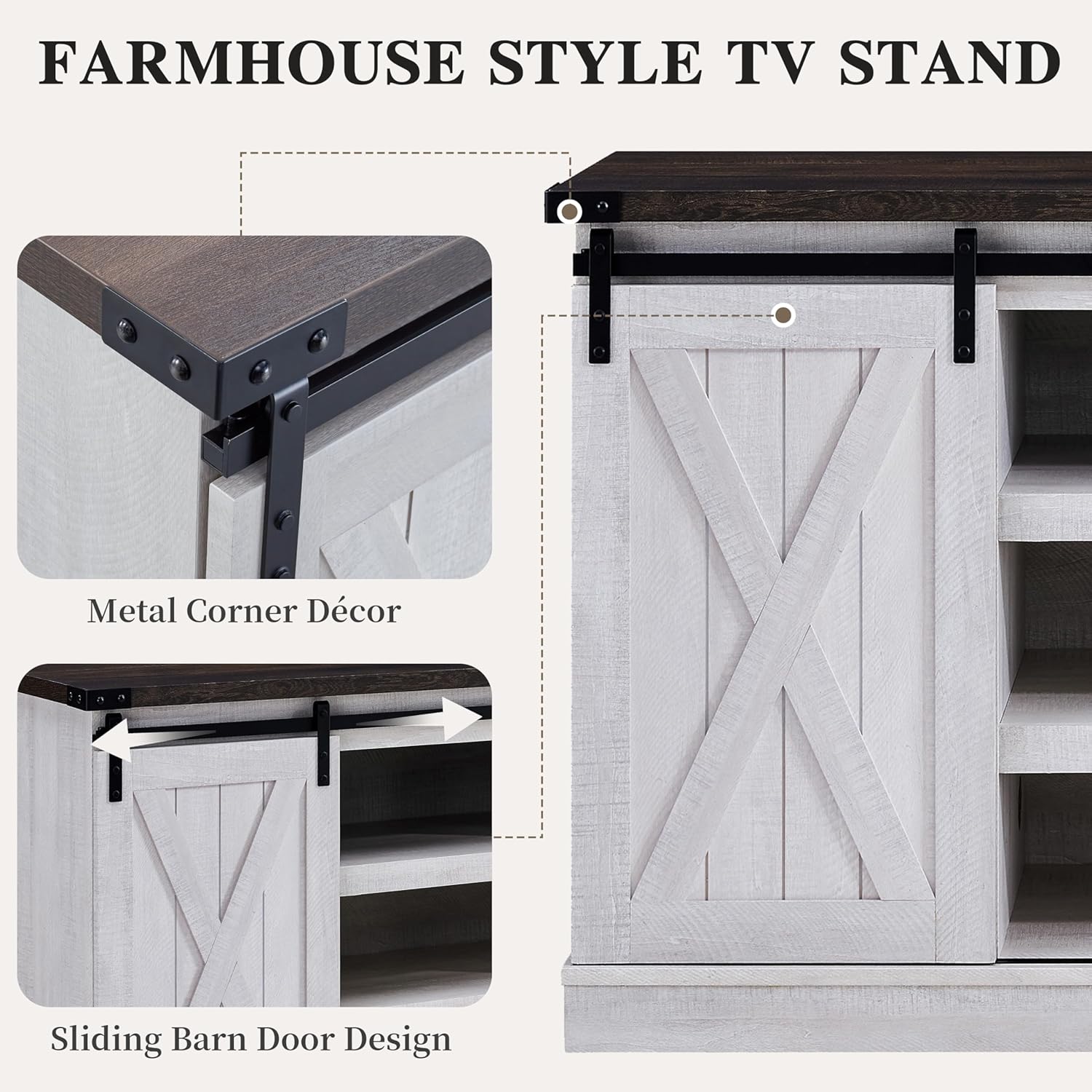 EDYO LIVING Farmhouse TV Stand for 60 Inch TV, Wood TV Stand with Sliding Barn Door, Entertainment Center with Storage Cabinet, Rustic Media Console for Living Room Bedroom, Ash Gray