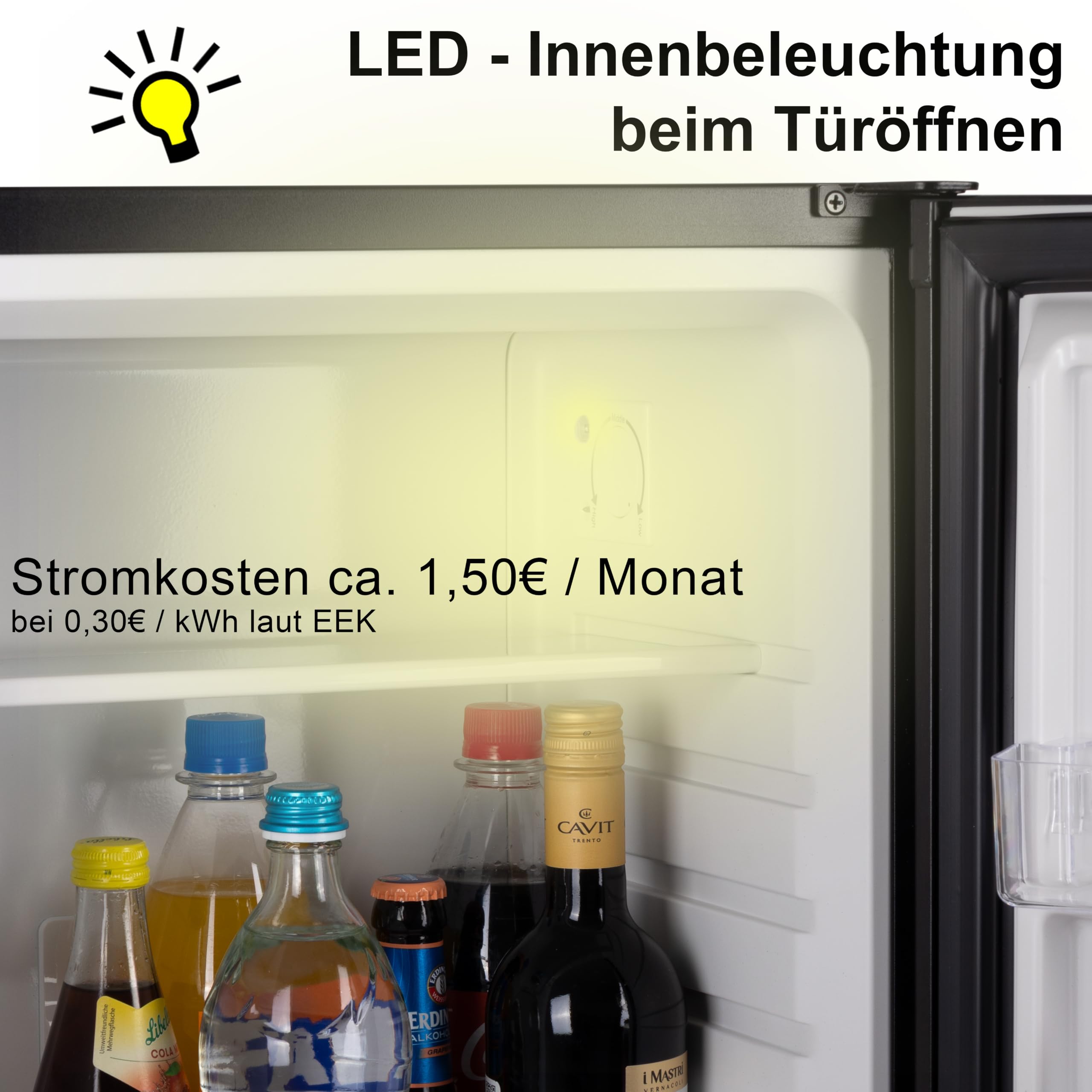 40 Liter Mini Kühlschrank LAUTLOS geräuschlos, Minibar mit Schloss, 5°-18°C