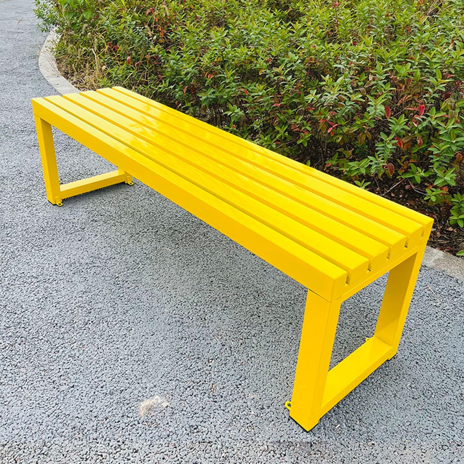 Banc de terrasse en métal anti-corrosion, assise sans dossier pour petits et grands espaces