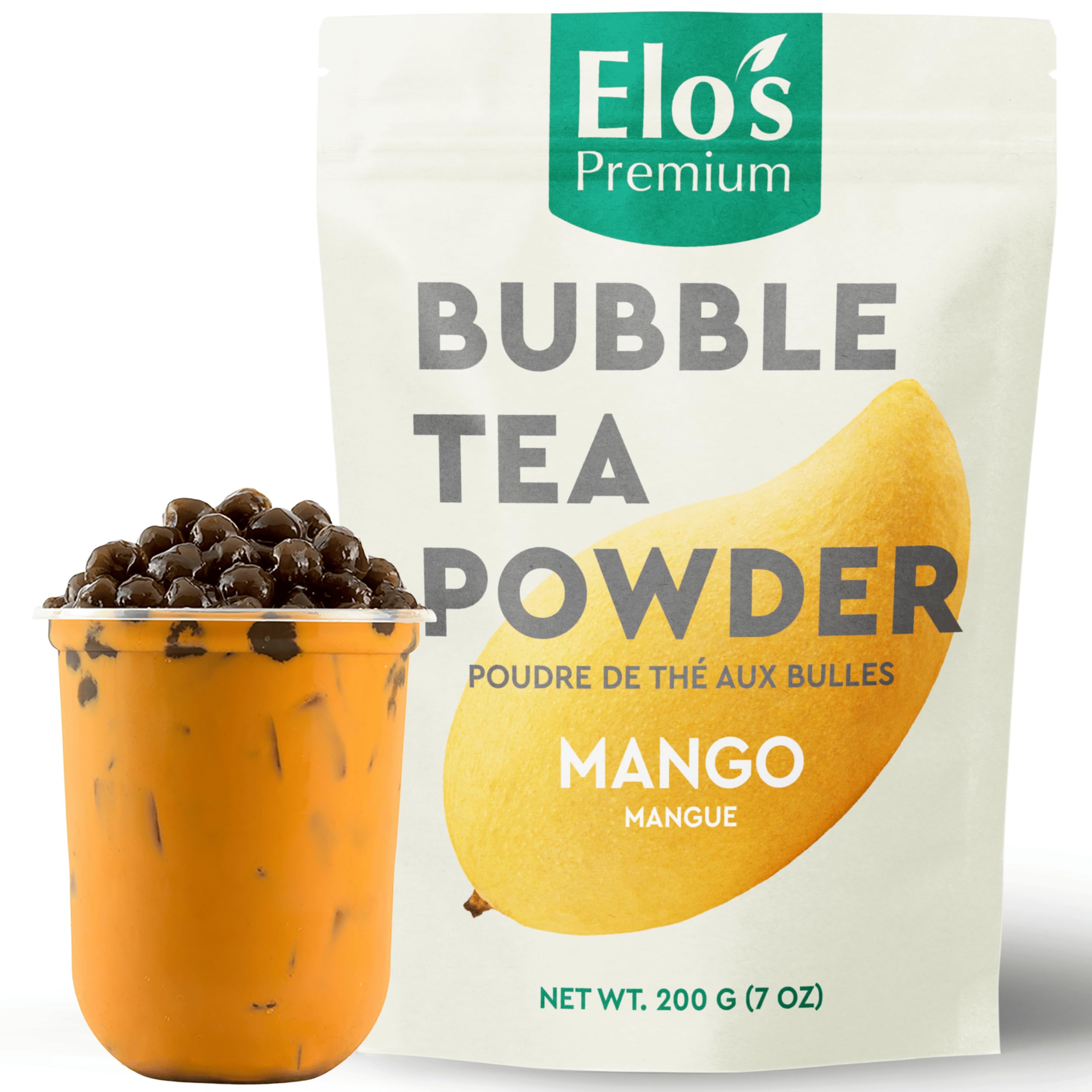 Bubble Tea Powder Kit (200g / 7oz) Mango Flavour| Instant Boba Mix, Ready in 2 Minutes| Authentic Taiwanese Taste, Packed In Canada, NON-GMO| Make Smoothies, Ice Coffee and More| By Elo’s Premium