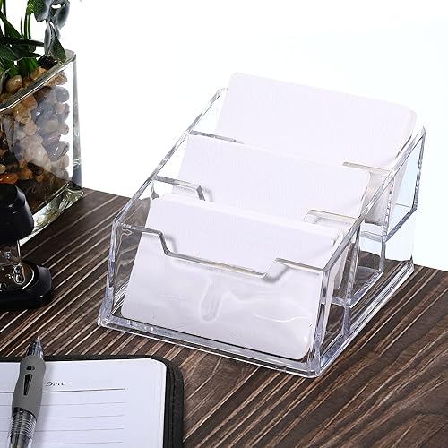 Miniatura 5 de PATIKIL Soporte para tarjetas de visita, de plástico, con 3 ranuras, soporte de exhibición para tarjetas de presentación para escritorio de oficina,