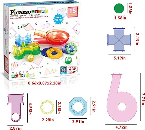 Miniatura 7 de PicassoTiles Paquete de expansión de 15 piezas de mármol magnético para bloques de construcción de azulejos magnéticos, kit de juguetes de