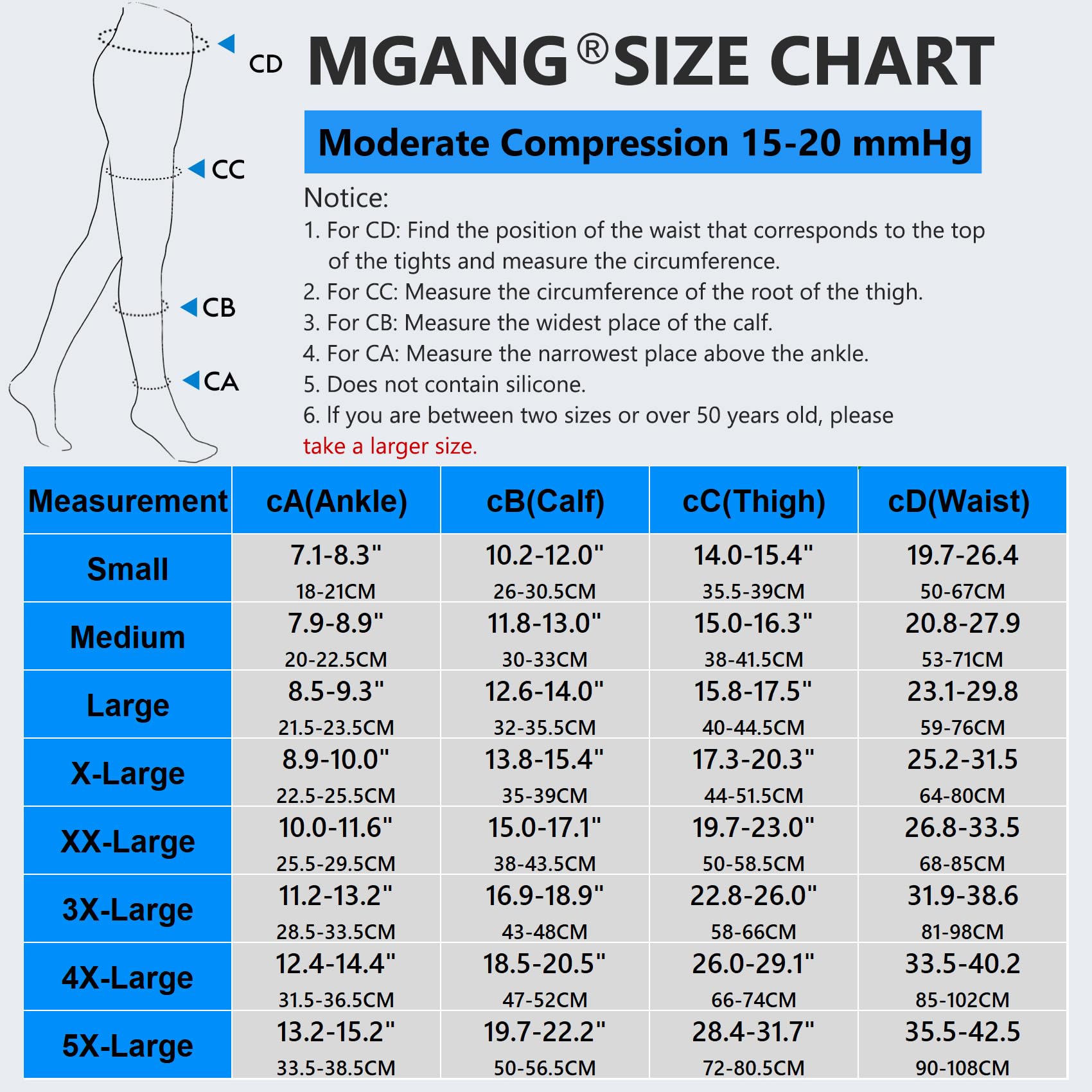 MGANG Medias de compresión, sin pies, medias de compresión de cintura alta, opacas, soporte firme de 15-20 mmHg