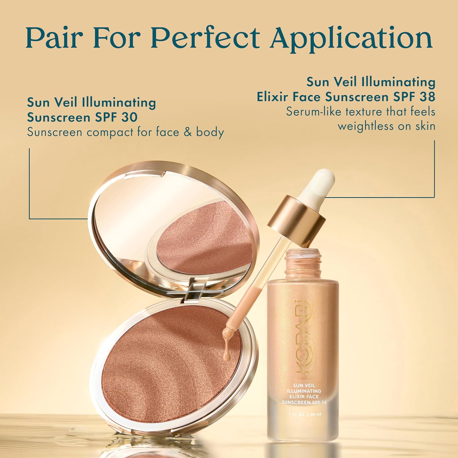 Kopari Sun Veil Illuminating Elixir Face Sunscreen SPF 38 | Lightweight Face Sunscreen with Shea Butter & Mica | Buildable Mineral SPF, Radiant Golden Glow Finish