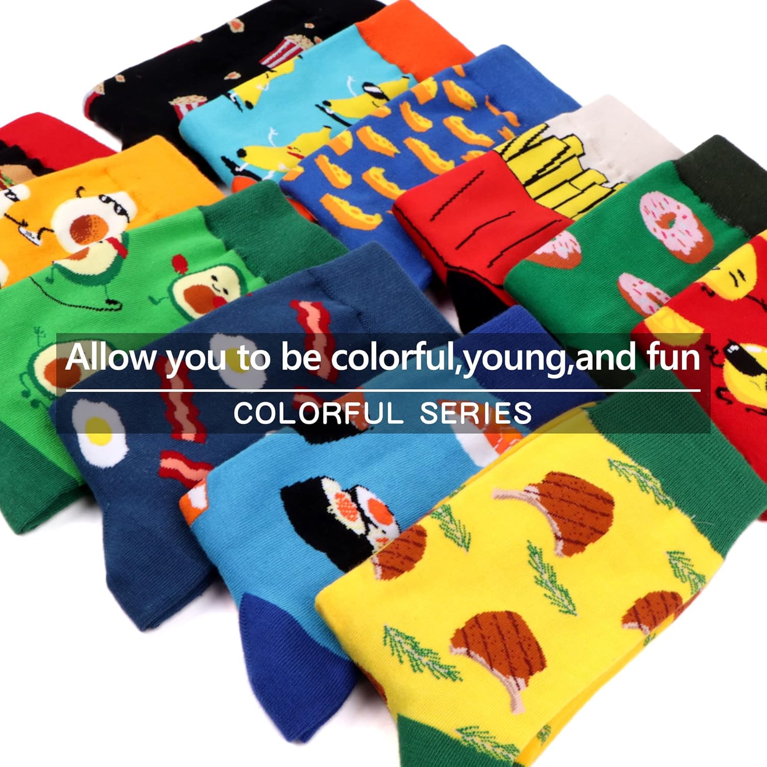 WeciBor Men's Dress Funny Crazy Colorful Novelty Combed Cotton Crew Socks 12 Pack - Size 7-10/10-13/13-15 - Image 7