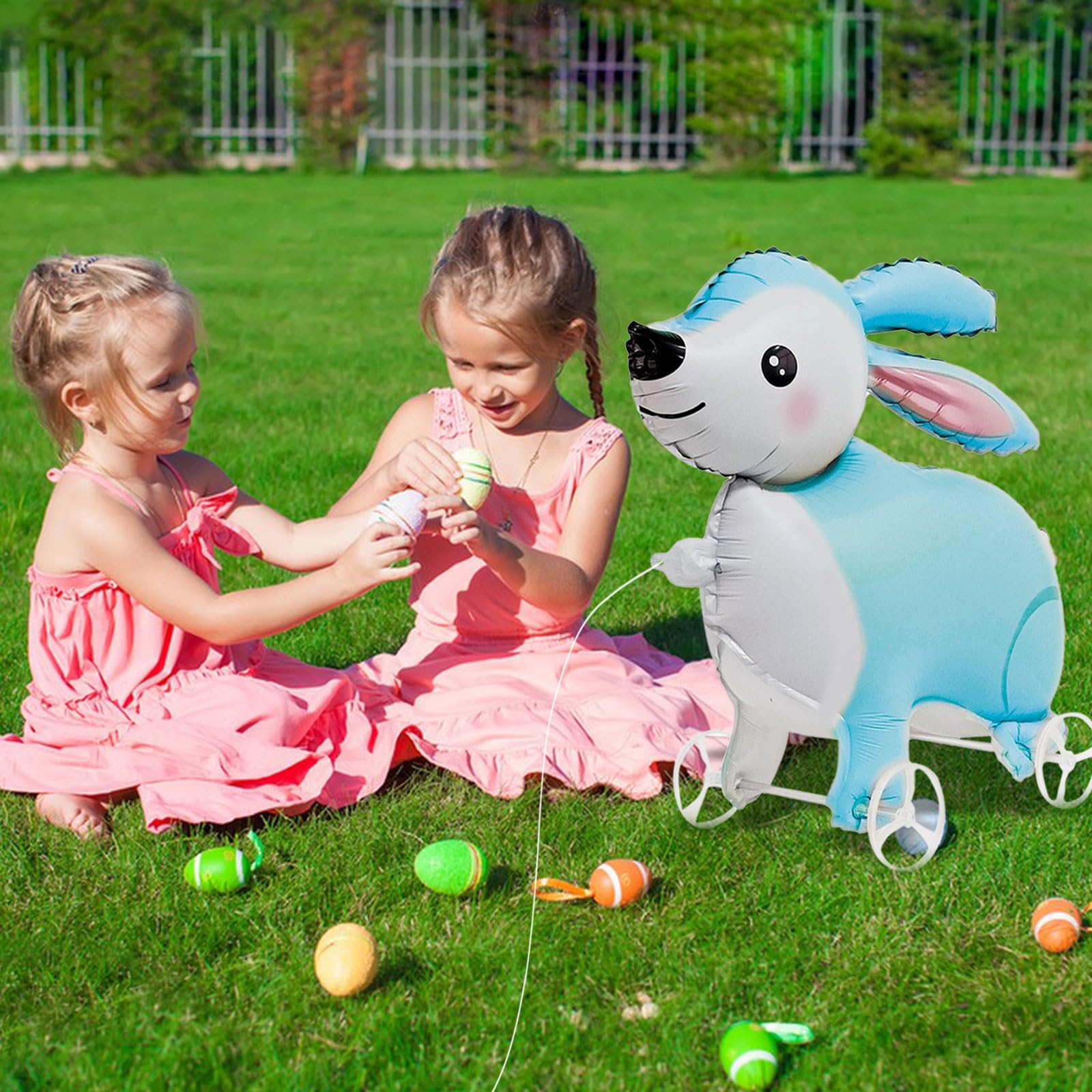 Walking Bunny Foil Balloons With Wheels Standing pet Bunny animal balloon Cute Rabbit Mylar Balloons for Jungle Safari baby Shower Animal Theme Birthday Party Decorations Supplies (Bunny)